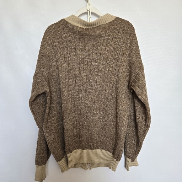 CARDIGAN SWEATER MENS BROWN TAN KNIT ZIPPER CLOSURE (XL) - Picture 2 of 10